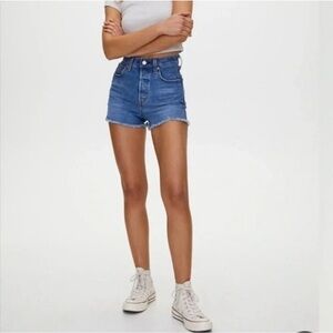 Levi's Medium Blue High-Rise Ribcage Jean Shorts